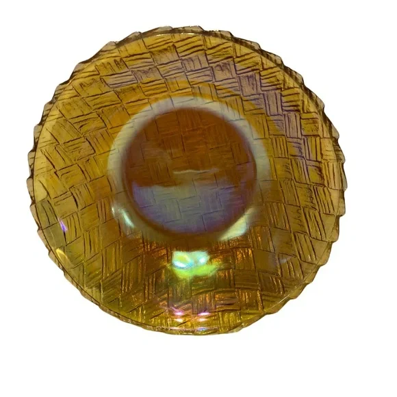 Vintage Indiana Glass Marigold Carnival Glass Basket Weave Pattern 9" Bowl - Picture 3 of 5